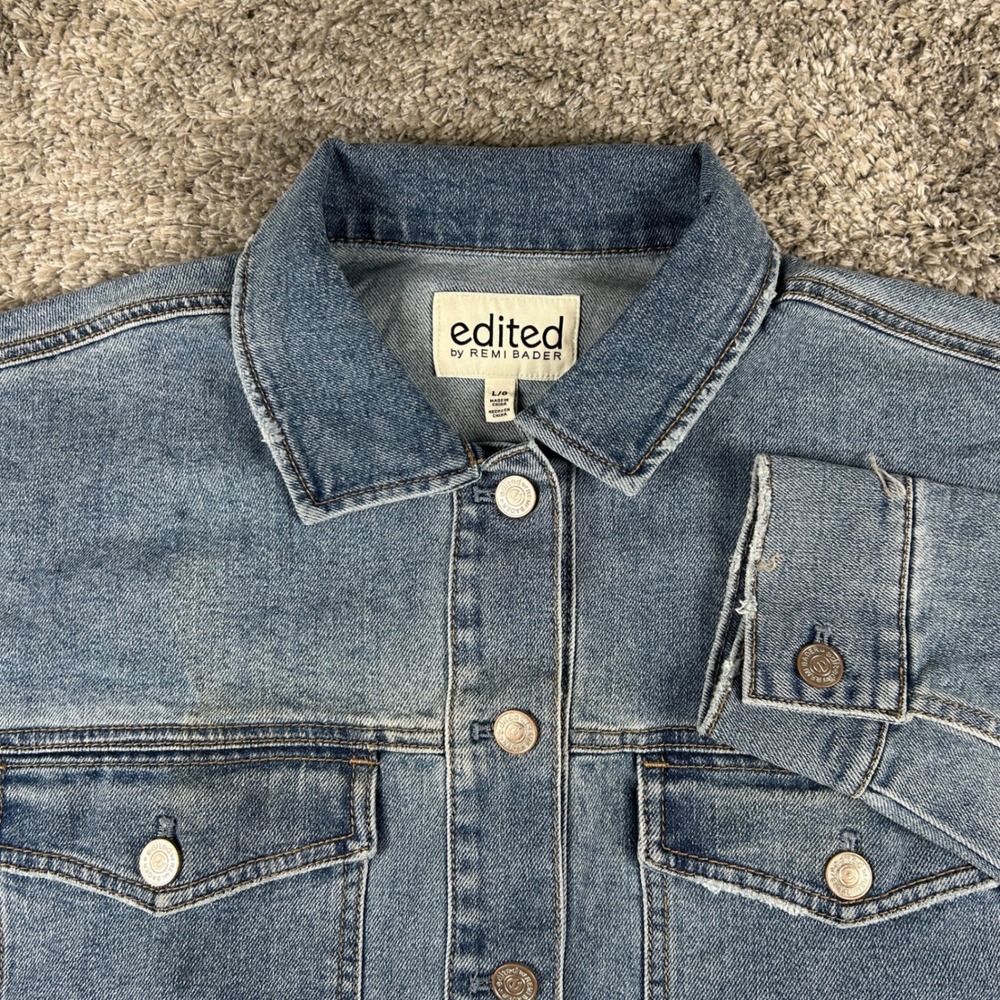 Edited by Remi Bader Denim‎ Jacket Womens Large Blue Raw Hem Oversized Shacket